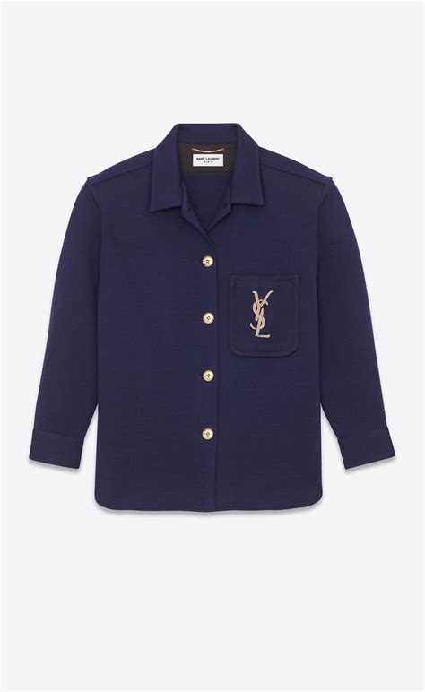 ysl embroidered monogram overshirt in wool jersey|embroidered monogram overshirt in wool jersey .